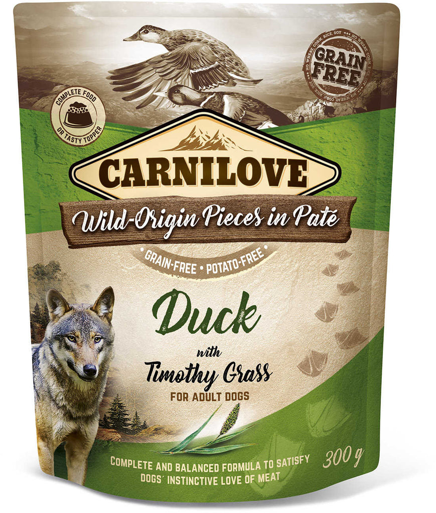 CARNILOVE Plic pentru caini, Pate cu Rata si iarba Timothy 300g