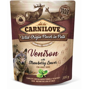 CARNILOVE Plic pentru caini, Pate cu Vanat si frunze de capsuni 300g