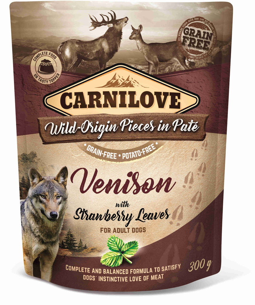 CARNILOVE Plic pentru caini, Pate cu Vanat si frunze de capsuni 300g