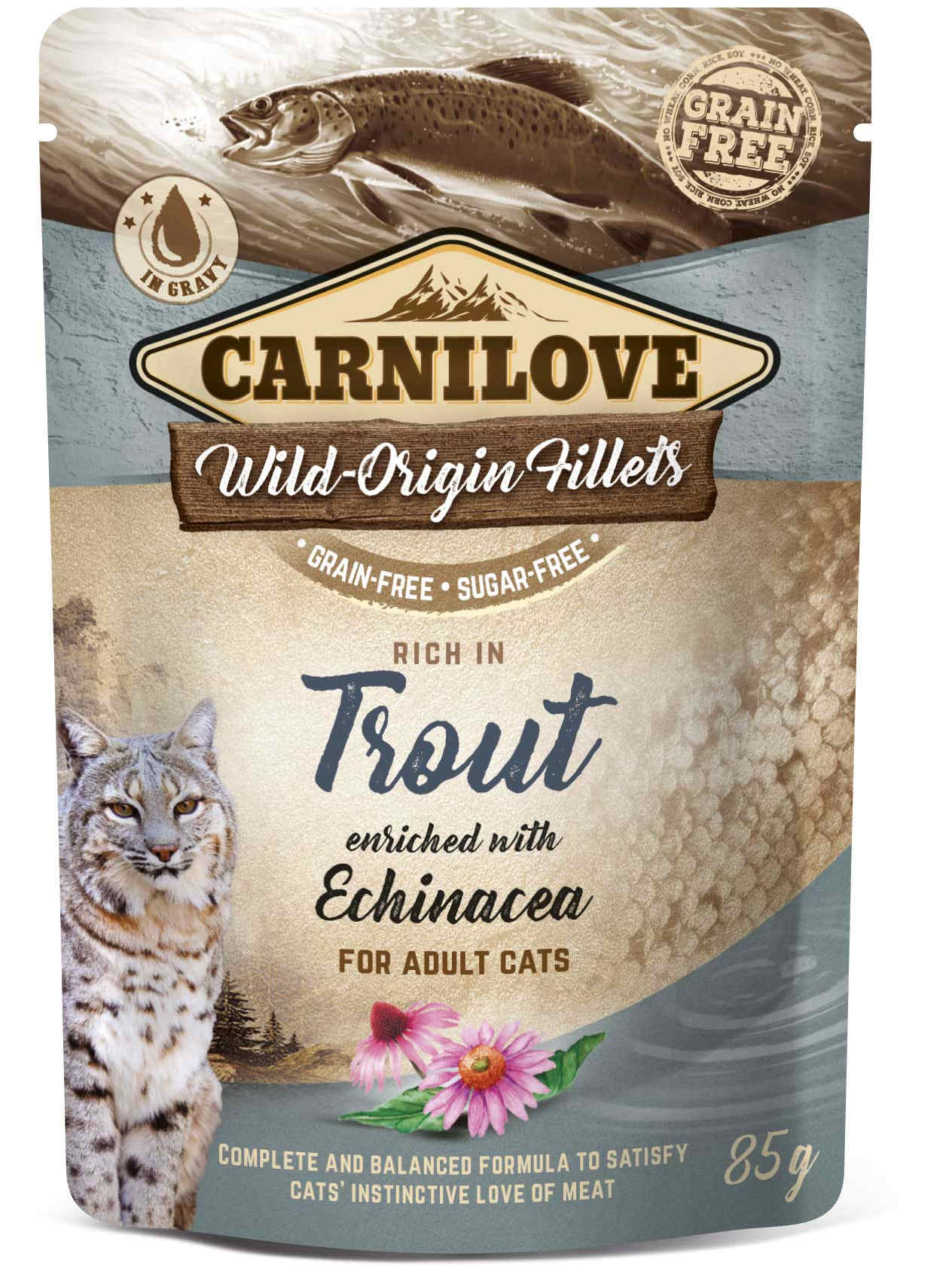 CARNILOVE Plic pentru pisici, cu Pastrav si Echinaceea 85g