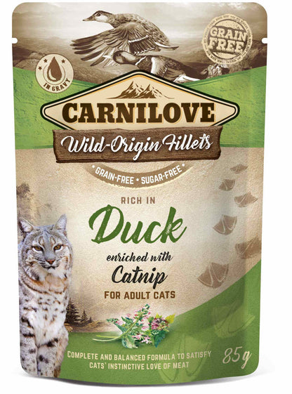 CARNILOVE Plic pentru pisici, cu Rata si iarba pisicii 85g