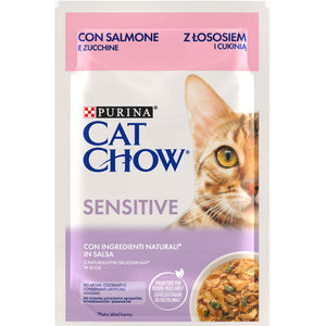 CAT CHOW SENSITIVE Plic hrana umeda cu Somon si Zucchini 85g