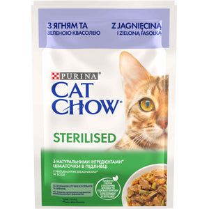 CAT CHOW STERILISED Plic hrana umeda cu Miel si Fasole verde 85g