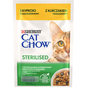 CAT CHOW STERILISED Plic hrana umeda cu Pui si Vinete 85g