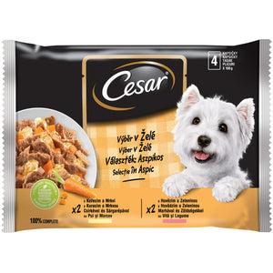 CESAR Pachet plicuri pentru caini Selectii in Aspic, Pui si Vita 4x100g
