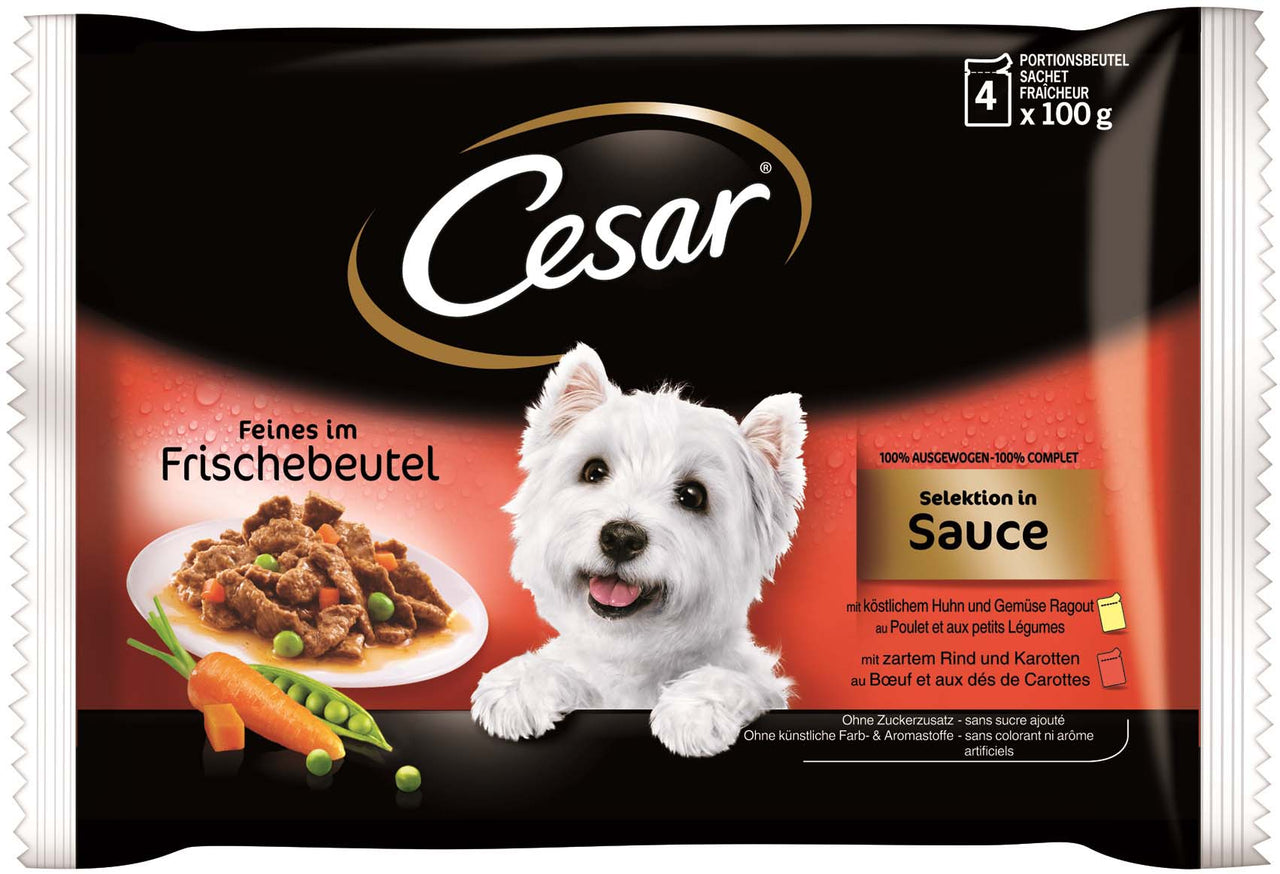 CESAR Pachet plicuri pentru caini Selectii in Sos, Pui si Vita 4x100g