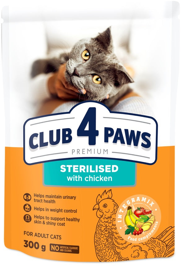 CLUB 4 PAWS Hrana uscata pentru pisici sterilizate, cu Pui 