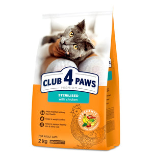 CLUB 4 PAWS Hrana uscata pentru pisici sterilizate, cu Pui 2kg