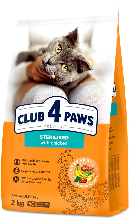 CLUB 4 PAWS Hrana uscata pentru pisici sterilizate, cu Pui 2kg