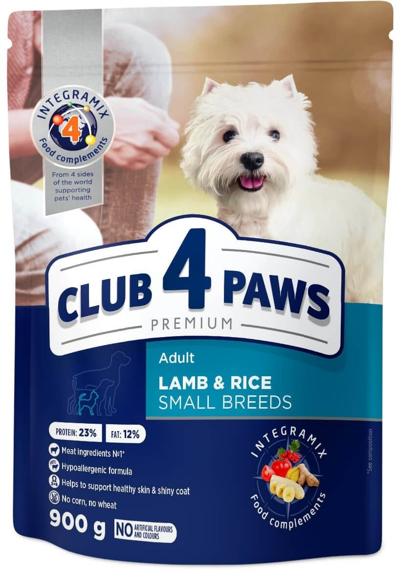 CLUB 4 PAWS Hrana uscata pt caini Adult, talie mica, cu Miel 900g