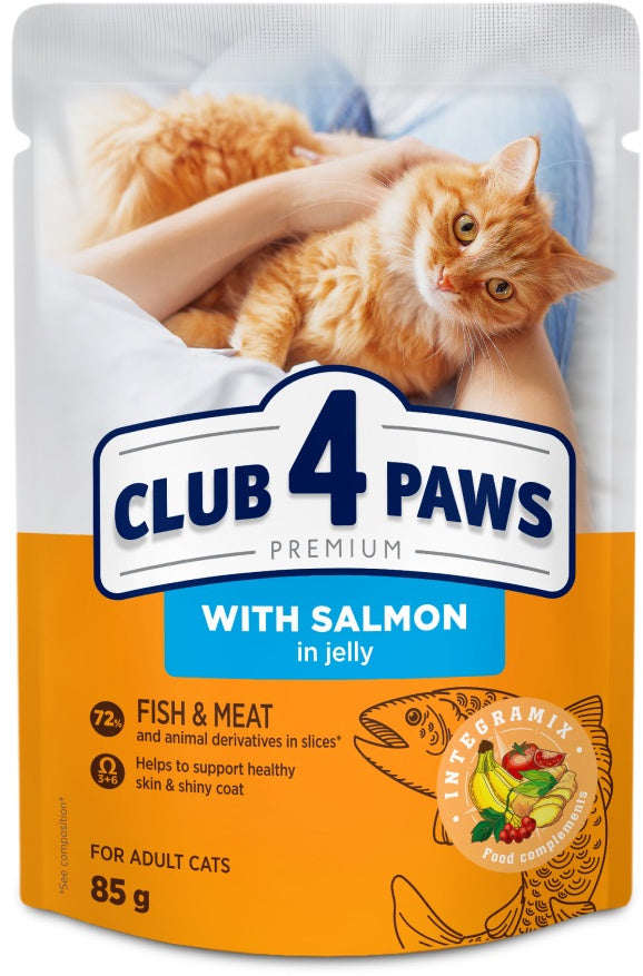 CLUB 4 PAWS Jelly Plic Hrana umeda pentru pisici, cu Somon 85g