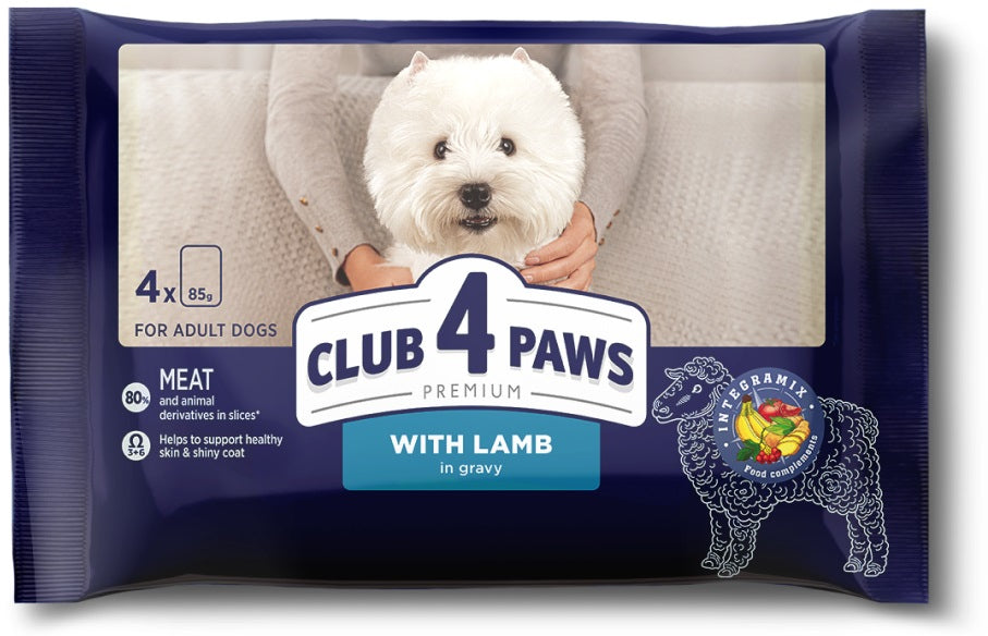 CLUB 4 PAWS Multipack Hrana umeda pentru cainii, cu Miel 4x85g