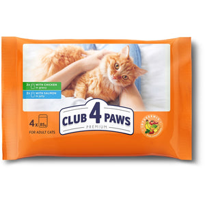 CLUB 4 PAWS Multipack Hrana umeda pentru pisici, cu Pui si Somon 4x85g