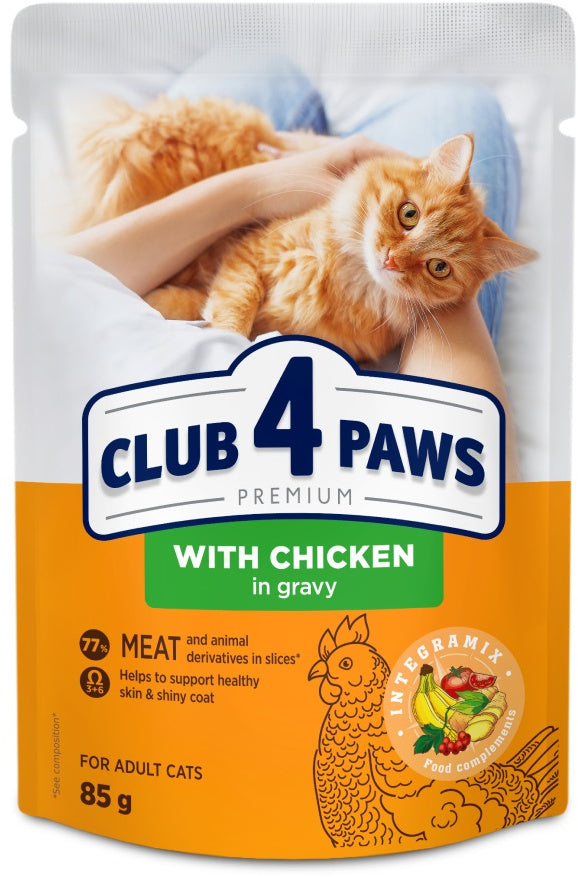 CLUB 4 PAWS Plic Hrana umeda pentru pisici, cu Pui in sos 85g