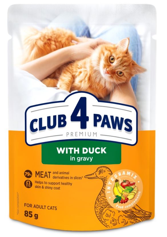 CLUB 4 PAWS Plic Hrana umeda pentru pisici, cu Rata in sos 85g