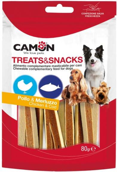 CAMON Recompense câini Fâşii de carne Pui/Cod, pentru câini peste 4 luni, 80g - Maxi-Pet.ro