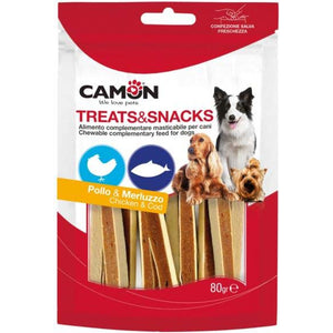 CAMON Recompense caini Fasii de carne Pui/Cod, pentru caini peste 4 luni, 80g