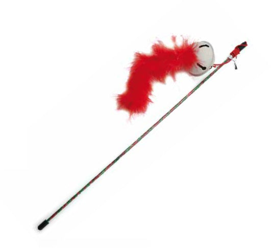 CROCI Jucarie pentru pisici Bagheta clopotel cu pana, ed Craciun, 40cm