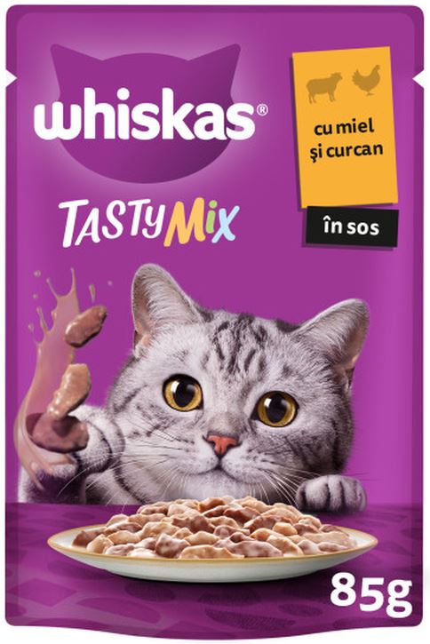 WHISKAS Tasty Mix Creamy Creation Plic hrana umeda pisici Adulte, Miel/Curcan85g