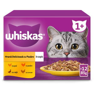 WHISKAS Mix plicuri pisici Adulte, cu Pui/Rata/Pasare/Curcan in aspic 12x85g