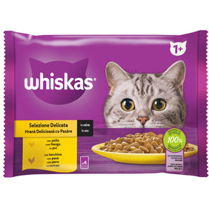 WHISKAS Mix plicuri pisici Adulte, cu Pui/Curcan in sos 4x85g