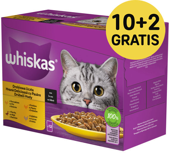 WHISKAS Mix plicuri pisici Adulte, cu Pui/Rata/Pasare/Curcan in sos