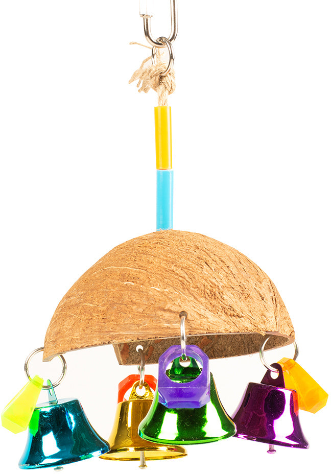 DUVO+ Jucărie pentru păsări Umbrelă din Cocos, cu clopoţei, 13x13x19cm - Maxi-Pet.ro