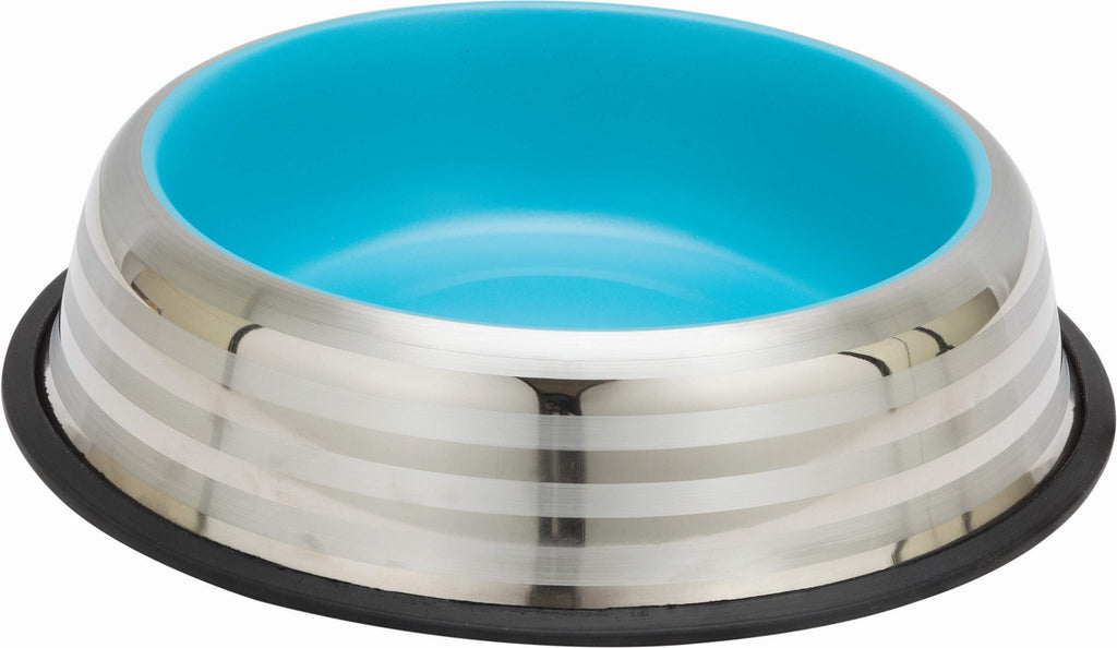 ENJOY Castron inox pentru pisici, cu banda antiderapanta, blue&silver