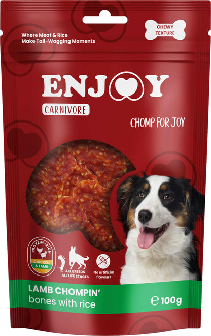 ENJOY Recompense pentru caini CARNIVORE, Oase cu miel si orez, 100g