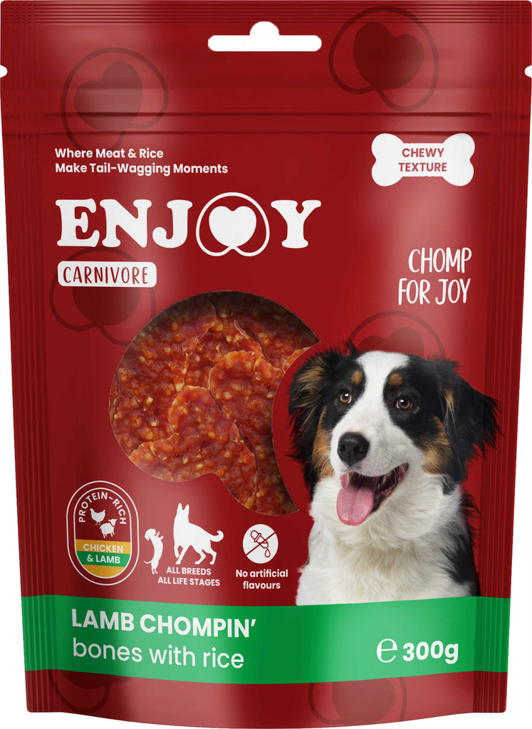ENJOY Recompense pentru caini CARNIVORE, Oase cu miel si orez, 300g
