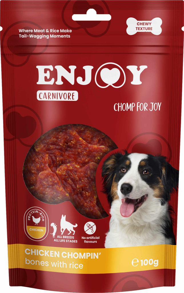 ENJOY Recompense pentru caini CARNIVORE, Oase cu pui si orez, 100g