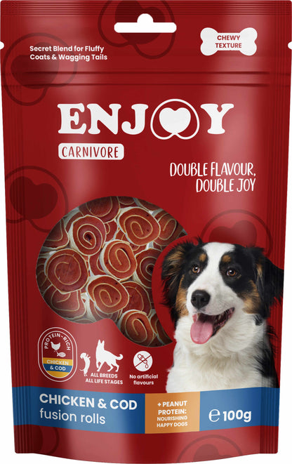 ENJOY Recompense pentru caini CARNIVORE, Rulou de pui&cod