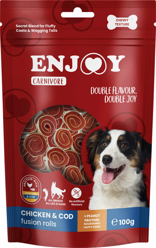 ENJOY Recompense pentru caini CARNIVORE, Rulou de pui&cod