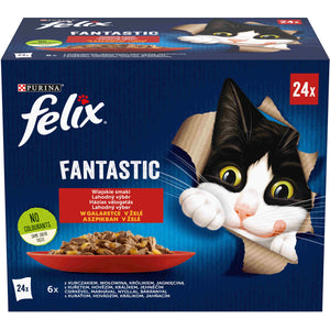 FELIX Fantastic Pachet Mix plicuri pt pisici, cu Pui, Vita, Iepure, Miel, 24x85g