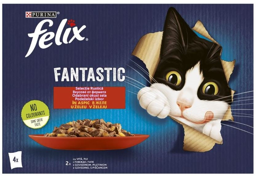 FELIX Fantastic Pachet plicuri pentru pisici, cu Pui şi Vita 4x85g