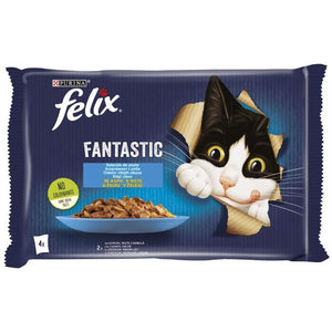 FELIX Fantastic Pachet plicuri pentru pisici, cu Somon si Cambula 4x85g