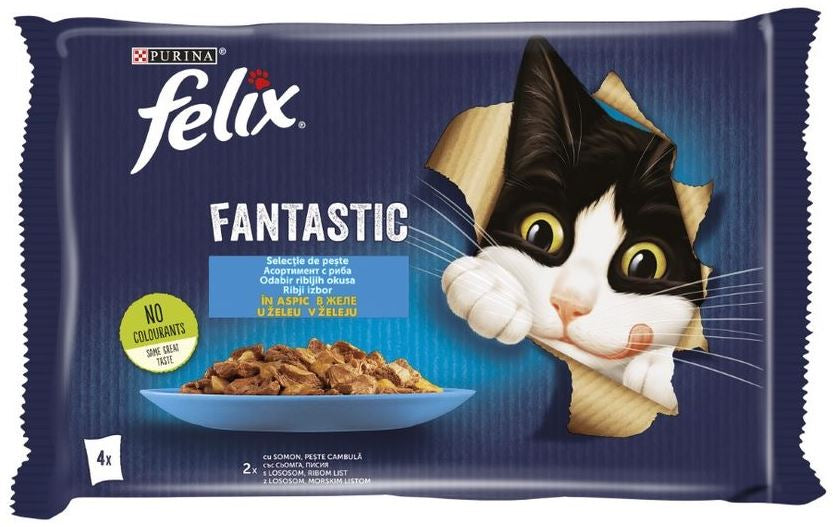 FELIX Fantastic Pachet plicuri pentru pisici, cu Somon şi Cambula 4x85g