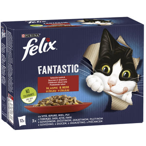 FELIX Fantastic Pachet plicuri pt pisici, cu Pui, Vita, Iepure si Miel 12x85g