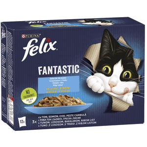 FELIX Fantastic Pachet plicuri pt pisici, cu Ton, Somon, Cod si Cambula 12x85g