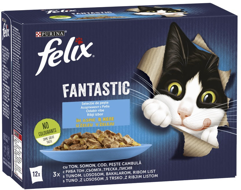 FELIX Fantastic Pachet plicuri pt pisici, cu Ton, Somon, Cod şi Cambula 12x85g