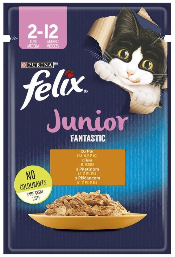 FELIX Fantastic Plic hrana umeda JUNIOR pentru pisicuţe, cu Pui 85g