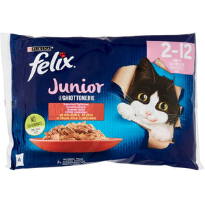 FELIX Pachet plicuri JUNIOR pentru pisicute, cu Pui si Vita 4x85g