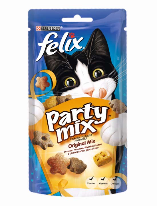 FELIX Party Mix Delicatese pentru pisici ORIGINAL cu Pui, Ficat şi Curcan 60g - Maxi-Pet.ro