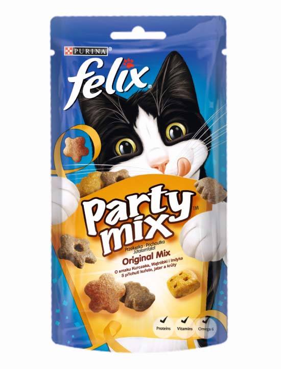FELIX Party Mix Delicatese pentru pisici ORIGINAL cu Pui, Ficat si Curcan 60g