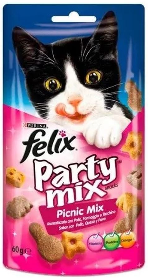 FELIX Party Mix Delicatese pentru pisici PICNIC cu pui, Branza si Curcan, 60g