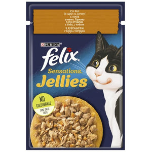 FELIX Sensations Gelees plic pentru pisici, pui in aspic, cu morcovi, 85g