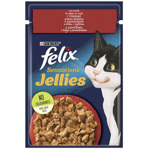 FELIX Sensations Gelees plic pentru pisici, vita in aspic, cu rosii, 85g
