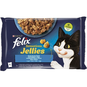 FELIX Sensations Gelees plicuri pentru pisici, somon si pastrav, 4x85g