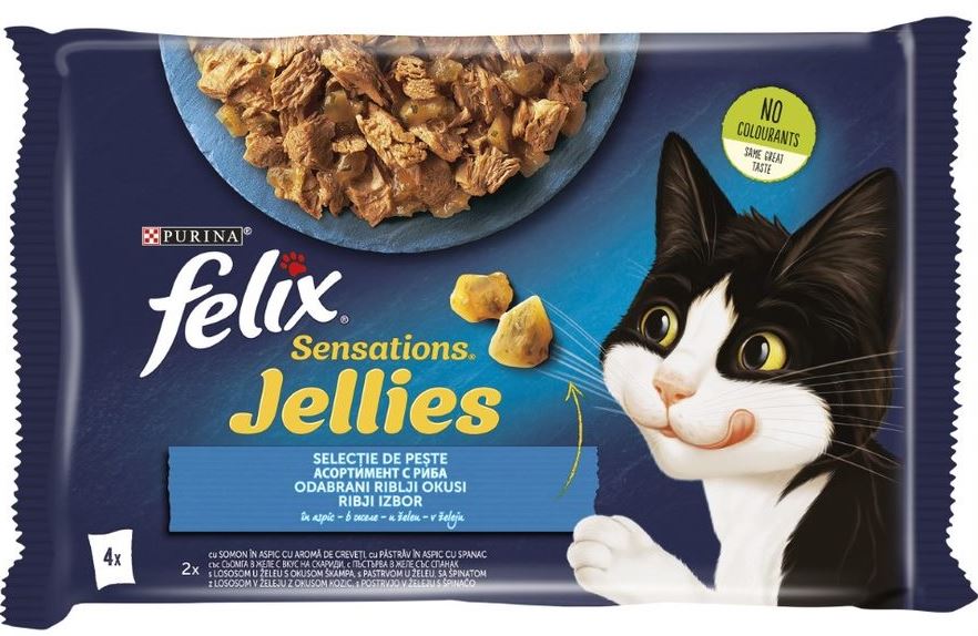 FELIX Sensations Gelees plicuri pentru pisici, somon şi pastrav, 4x85g