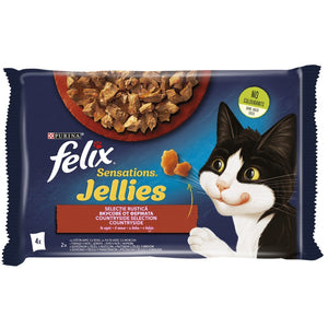 FELIX Sensations Gelees plicuri pentru pisici, vita si pui, 4x85g